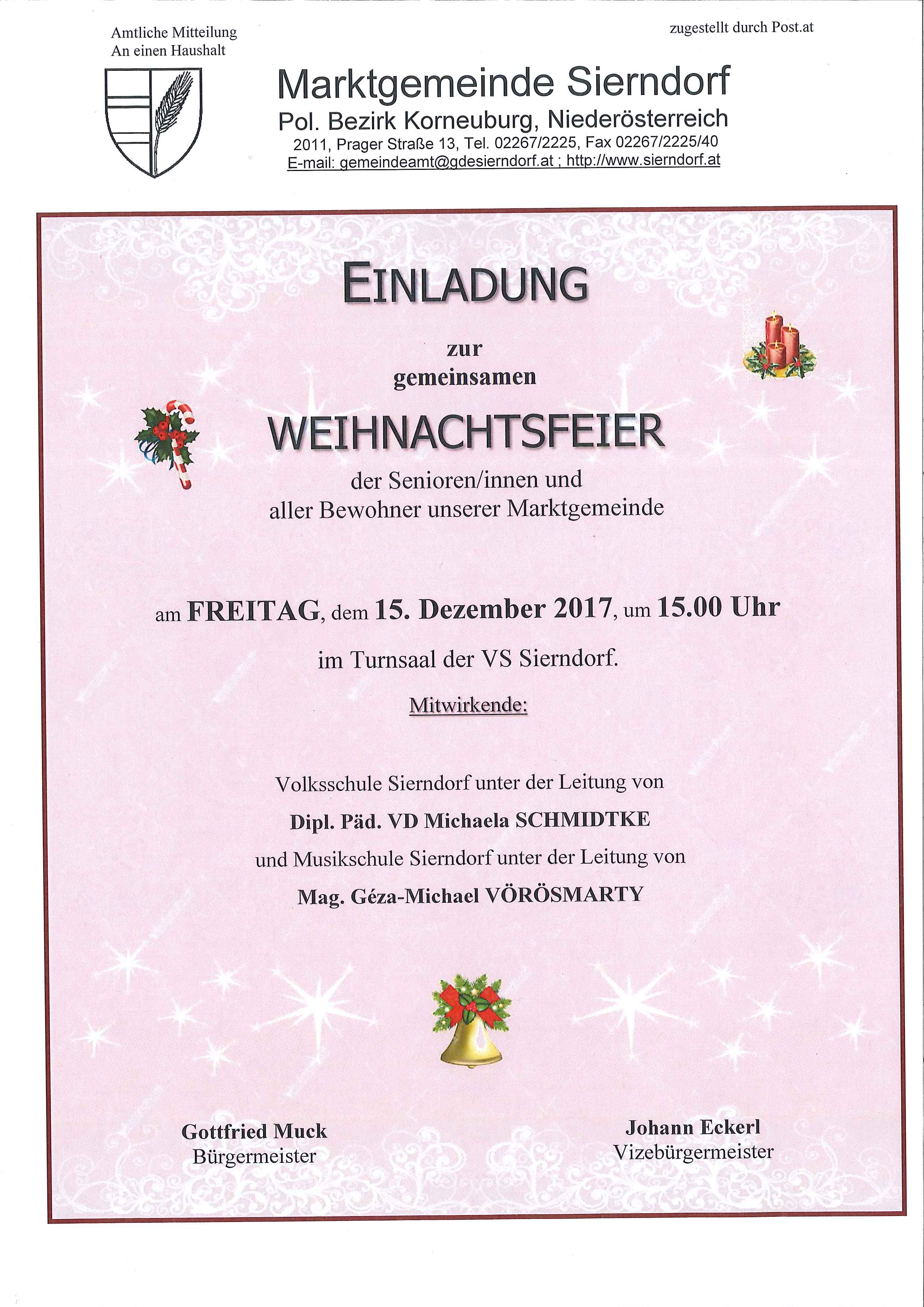 Weihnachtsfeier der SeniorInnen und aller Bewohner unserer